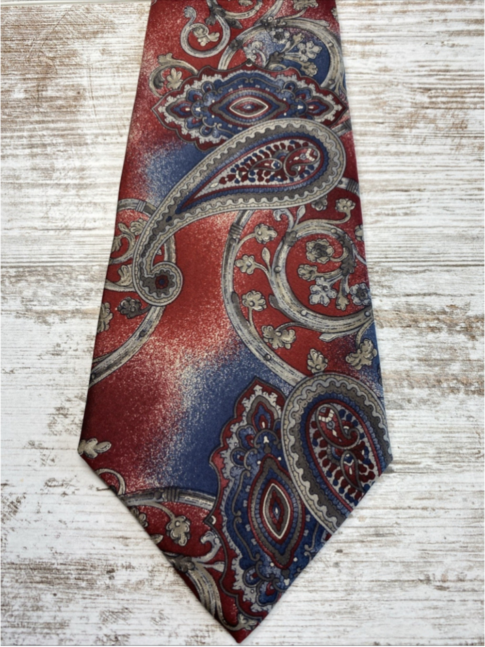 Henry Grethel Silk Tie Red Blue Paisley Wide 4.25” Vintage USA Classic Necktie